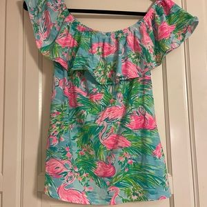 Lilly Pulitzer NWOT Lilly La Fortuna  off shoulder top Multi Floridita Flamingo